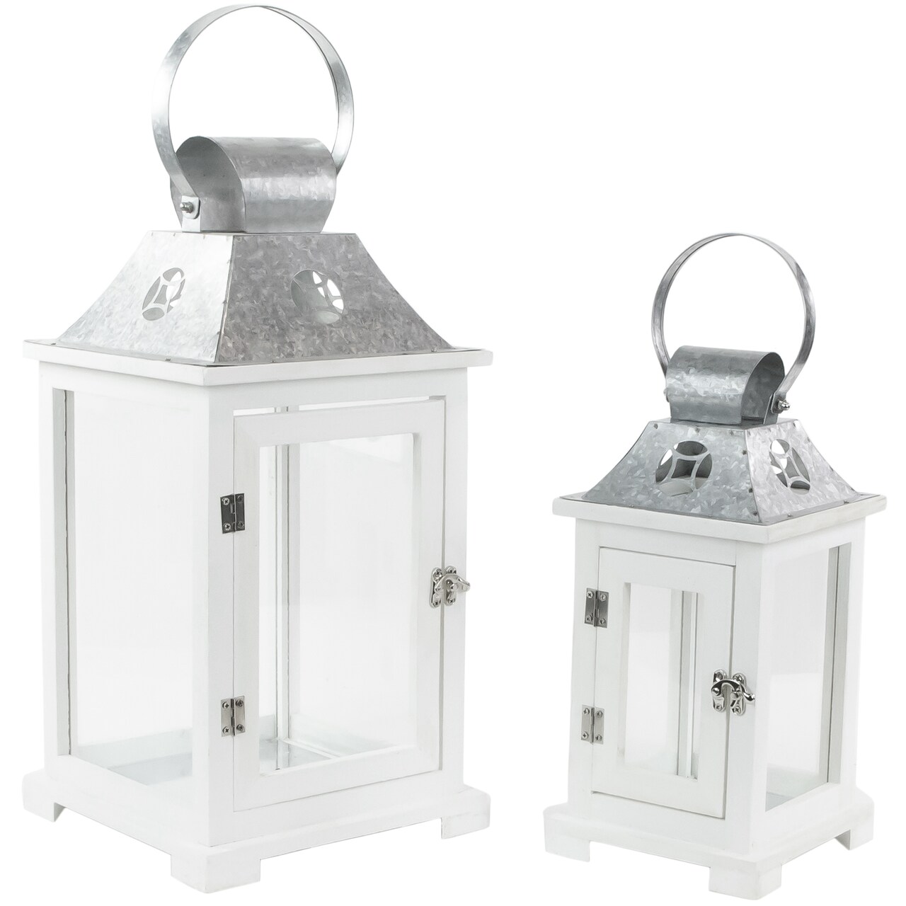 Northlight Wooden Candle Lanterns with Galvanized Metal Tops - 19.5" - White - Set of 2